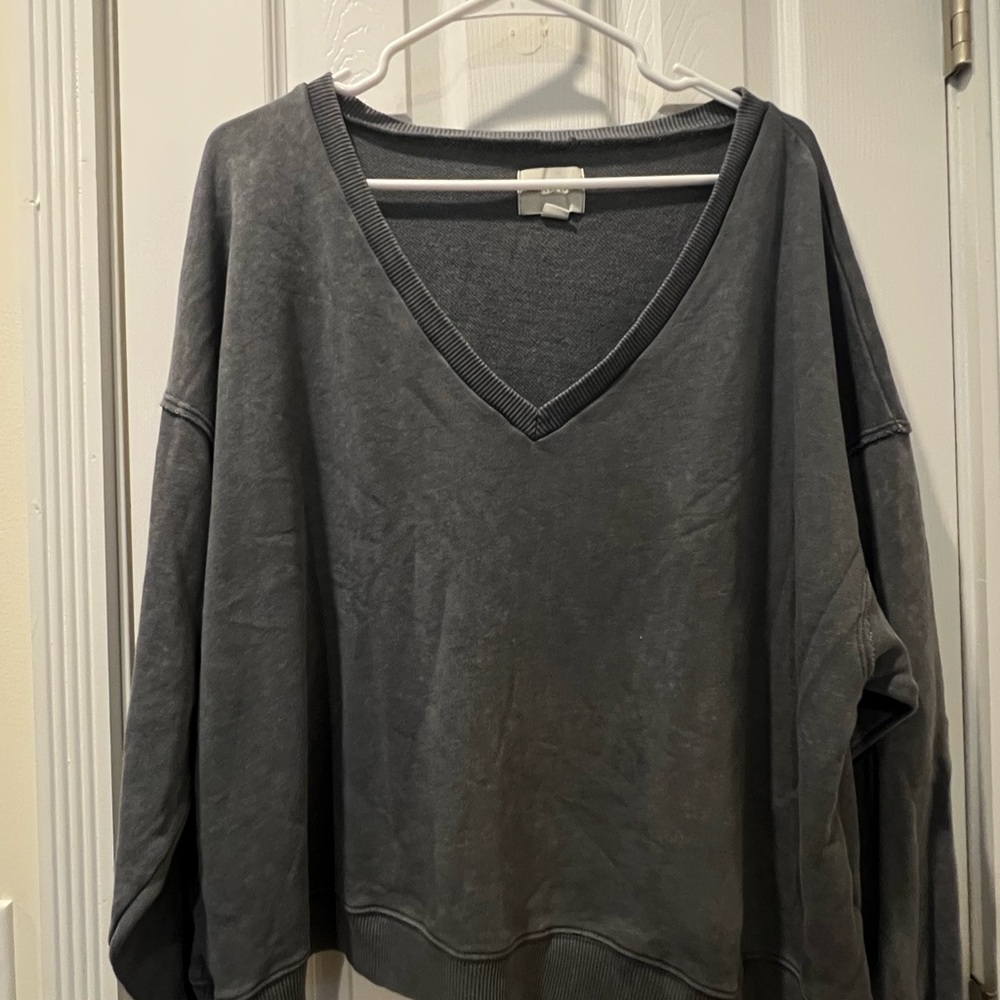 American Eagle Outfitters distressed Charcoal V-Neck Top